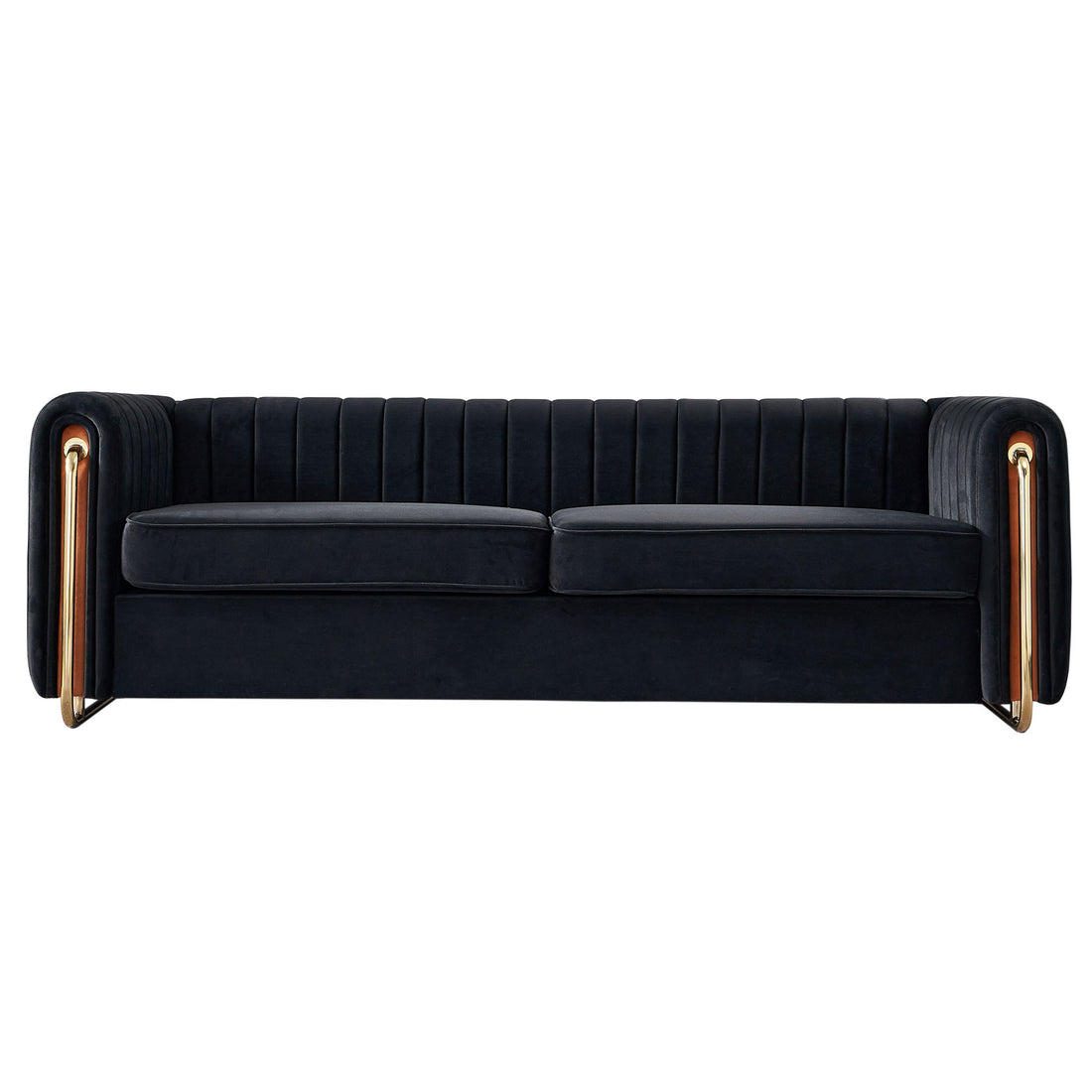 Contemporary Velvet Sofa Couch 84.25''W For Living Room, Black Black Velvet Wood Primary Living Space Tufted Back Modern Rolled Arms Foam Velvet 2 Seat
