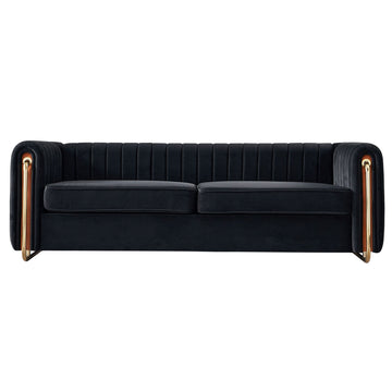 Contemporary Velvet Sofa Couch 84.25''W For Living Room, Black Black Velvet Wood Primary Living Space Tufted Back Modern Rolled Arms Foam Velvet 2 Seat