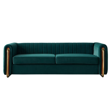 Contemporary Velvet Sofa Couch 84.25''W For Living Room, Green Green Velvet Wood Primary Living Space Tufted Back Modern Rolled Arms Foam Velvet 2 Seat