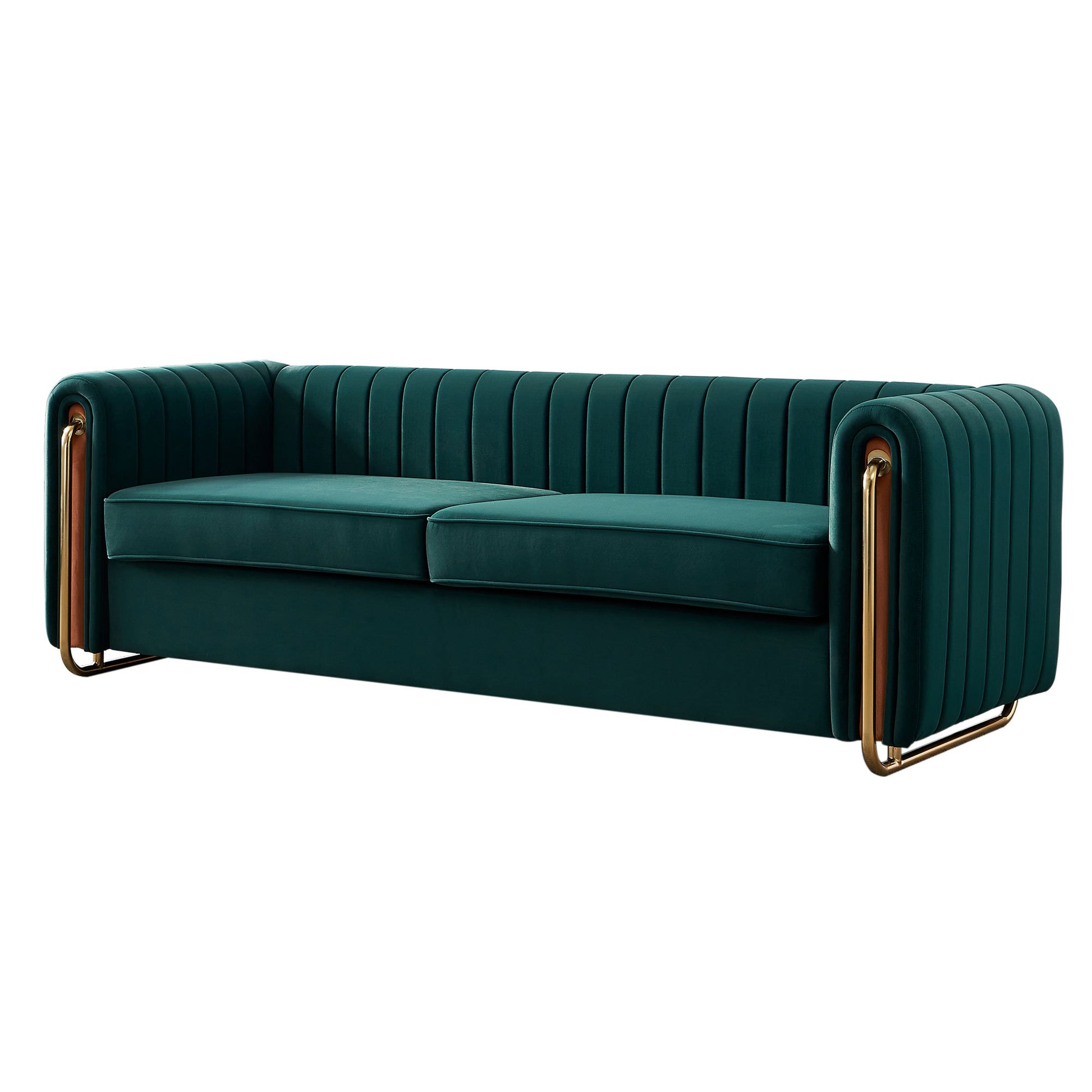Contemporary Velvet Sofa Couch 84.25''W For Living Room, Green Green Velvet Wood Primary Living Space Tufted Back Modern Rolled Arms Foam Velvet 2 Seat