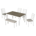 Rustic Style 6 Piece Dining Room Table Set With 4 Upholstered Chairs & A Bench Brown Whitewash Brown Whitewash Solid Wood