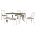 Rustic Style 6 Piece Dining Room Table Set With 4 Upholstered Chairs & A Bench Brown Whitewash Brown Whitewash Solid Wood