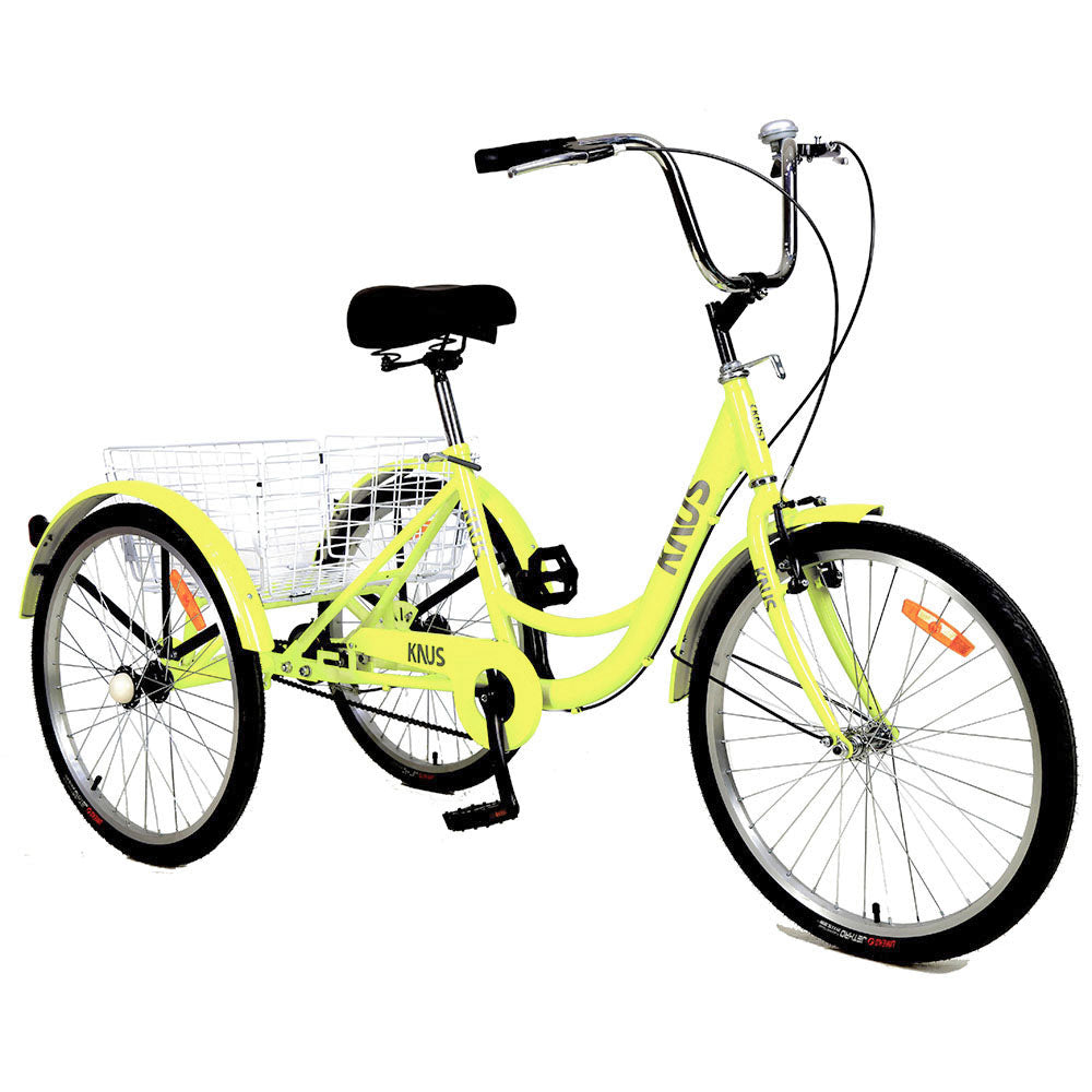 Adult Tricycle Trikes,3 Wheel Bikes,26 Inch Wheels Cruiser Bicycles With Large Shopping Basket For Women And Men Yellow Steel