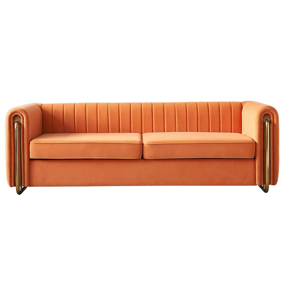 Contemporary Velvet Sofa Couch 84.25''W For Living Room, Orange Orange Velvet Wood Primary Living Space Tufted Back Modern Rolled Arms Foam Velvet 2 Seat