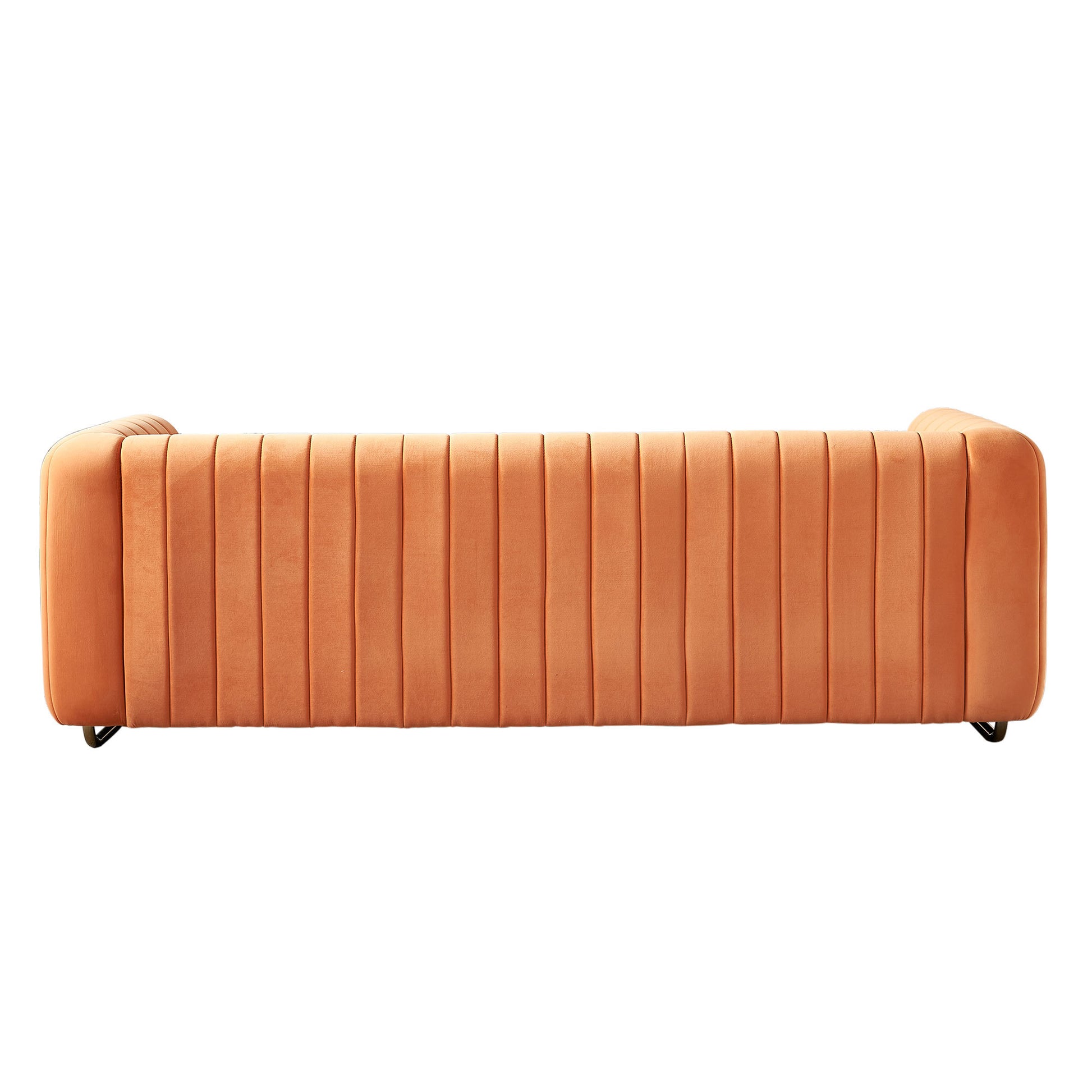 Contemporary Velvet Sofa Couch 84.25''W For Living Room, Orange Orange Velvet Wood Primary Living Space Tufted Back Modern Rolled Arms Foam Velvet 2 Seat