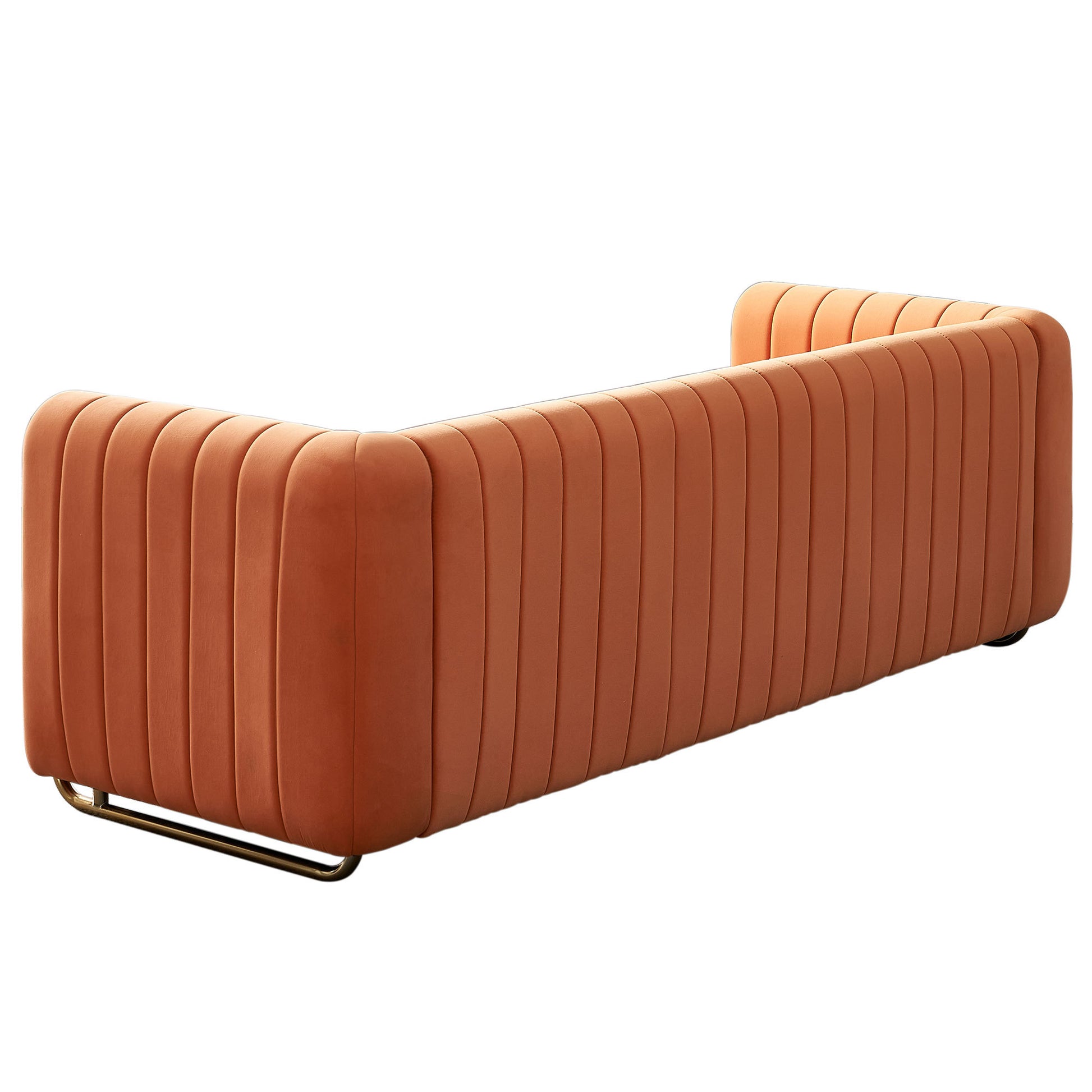 Contemporary Velvet Sofa Couch 84.25''W For Living Room, Orange Orange Velvet Wood Primary Living Space Tufted Back Modern Rolled Arms Foam Velvet 2 Seat