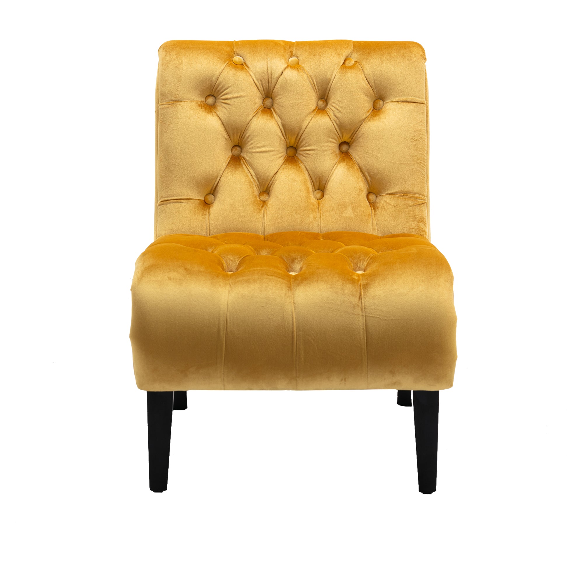 Coolmore Modern Velvet Armless Accent Living Room Chair Leisure Chair,Upholstered Fabric Button Comfortable Chair With Wooden Legs For Bedroom, Living Room, Office Mustard Velvet Mustard Primary Living Space Foam Velvet