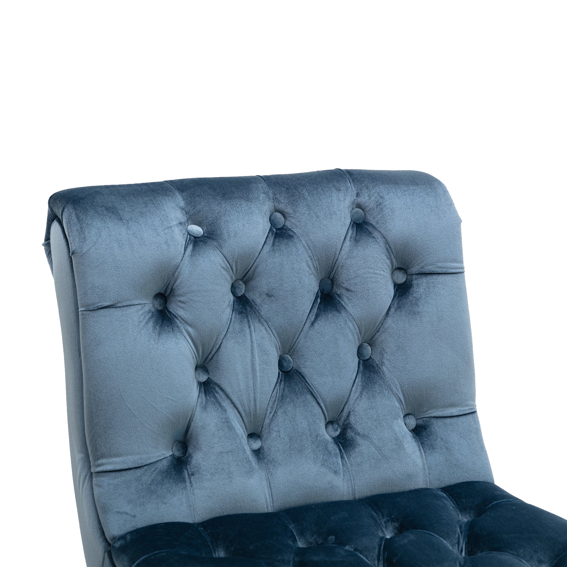 Coolmore Modern Velvet Armless Accent Living Room Chair Leisure Chair,Upholstered Fabric Button Comfortable Chair With Wooden Legs For Bedroom, Living Room, Office Light Blue Velvet Light Blue Foam Velvet