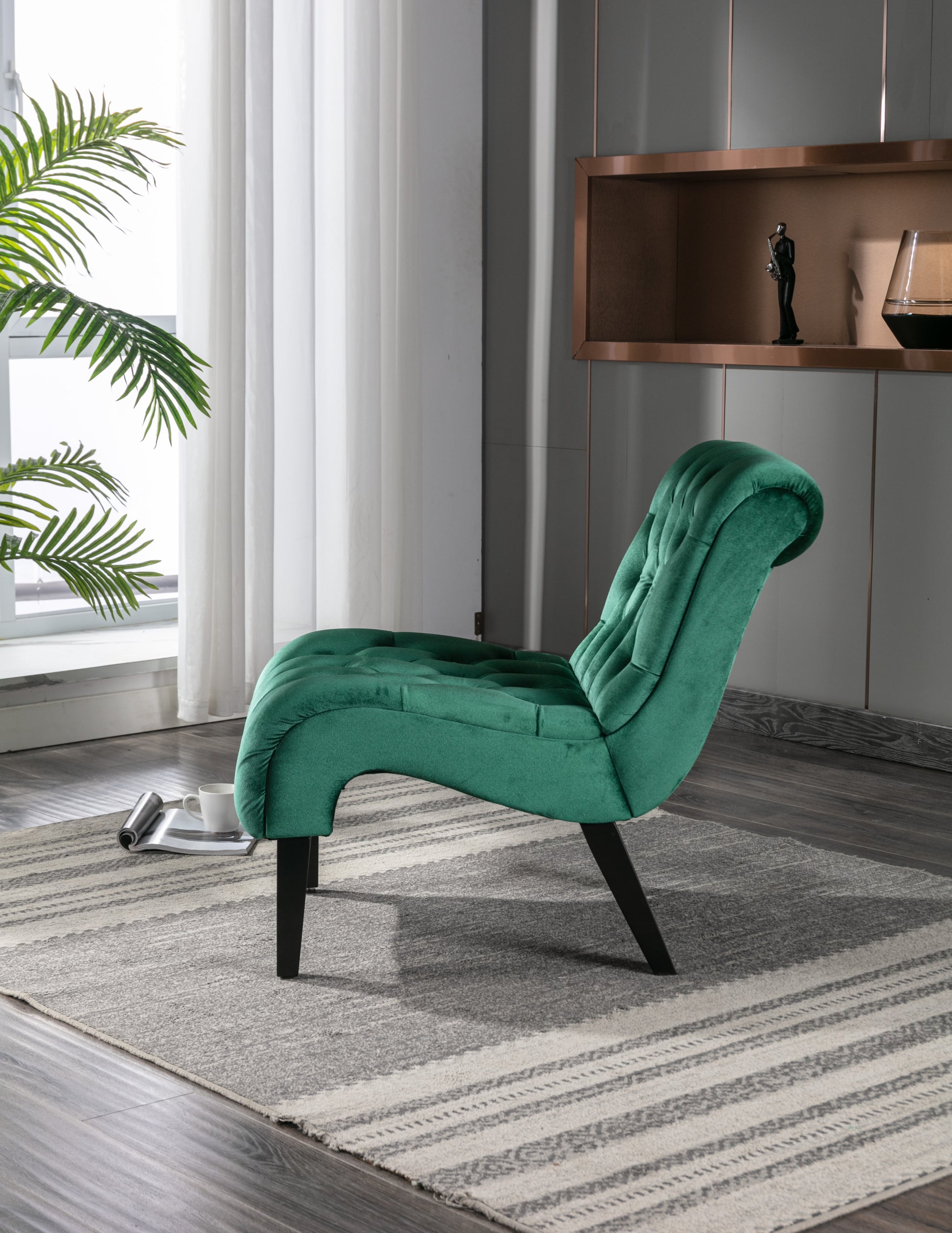 Coolmore Modern Velvet Armless Accent Living Room Chair Leisure Chair,Upholstered Fabric Button Comfortable Chair With Wooden Legs For Bedroom, Living Room, Office Green Velvet Green Primary Living Space Foam Velvet