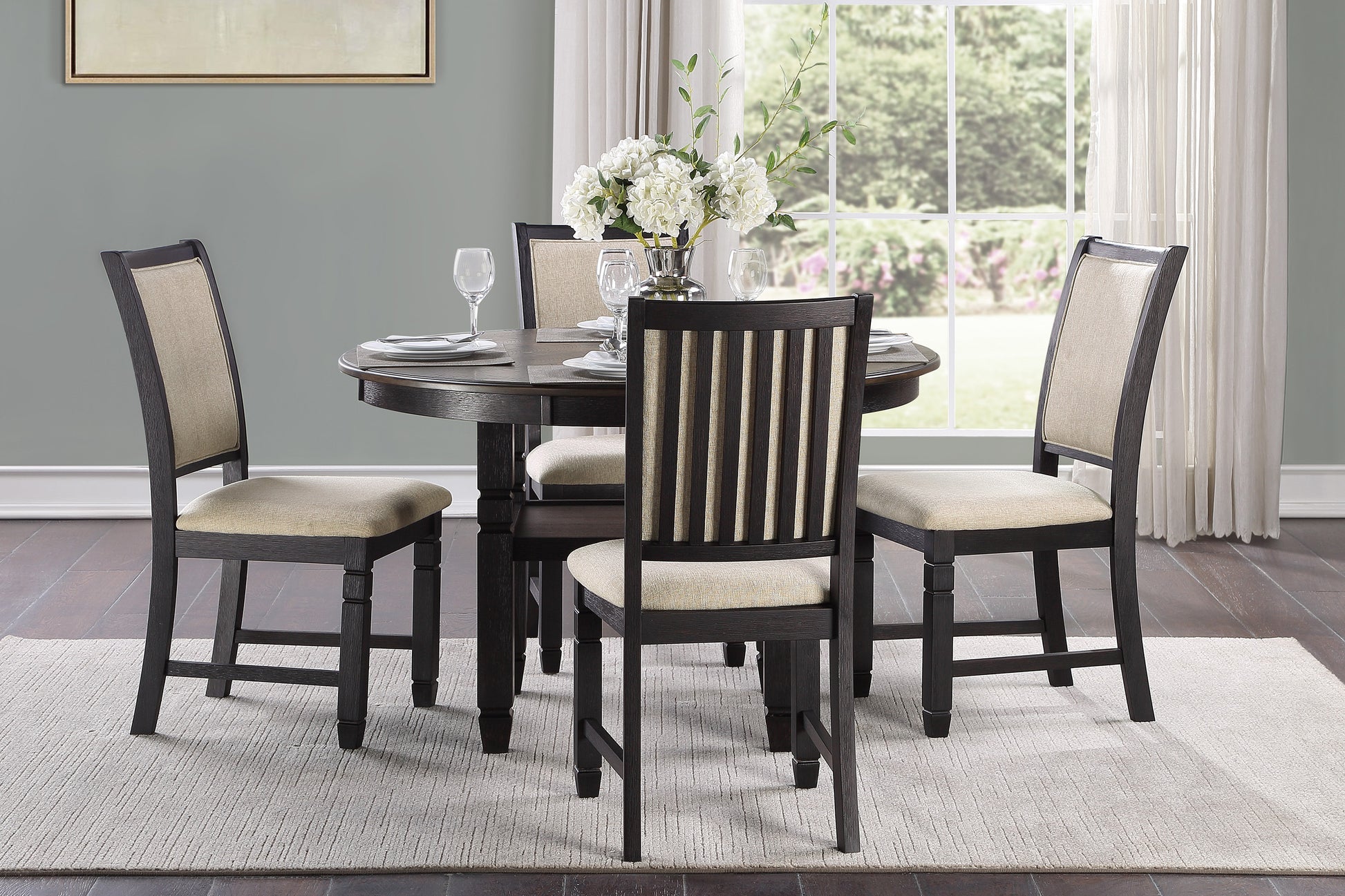 Brown And Black White Finish 1Pc Dining Table With Display Shelf Transitional Style Furniture Black Brown Dining Room Transitional Wood