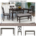 6 Piece Kitchen Dining Table Set Wooden Rectangular Dining Table, 4 Fabric Chairs And Bench Family Furniture Espresso Espresso Solid Wood