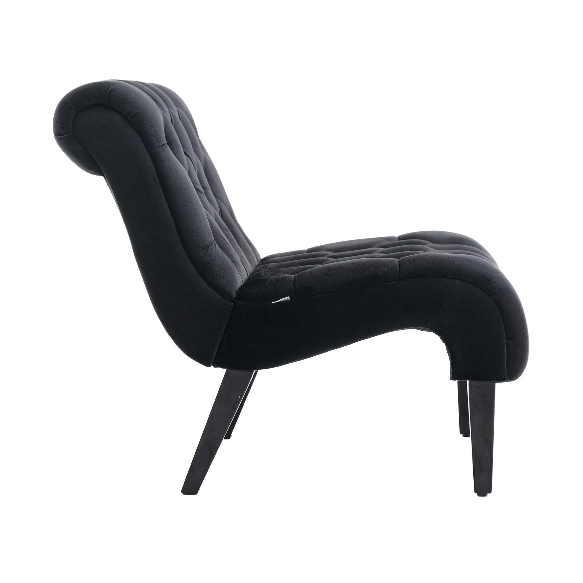 Coolmore Modern Velvet Armless Accent Living Room Chair Leisure Chair,Upholstered Fabric Button Comfortable Chair With Wooden Legs For Bedroom, Living Room, Office Black Velvet Black Foam Velvet