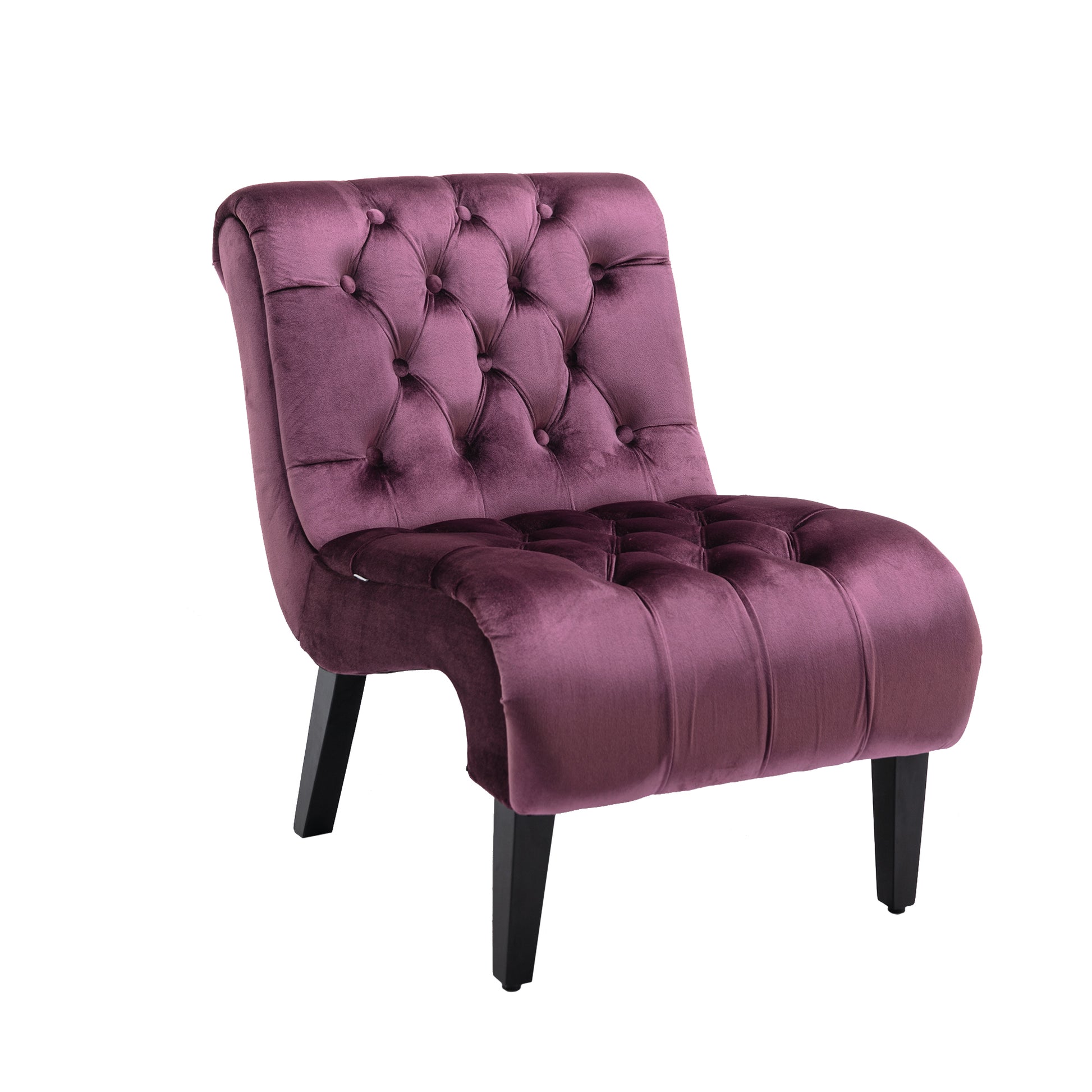 Coolmore Modern Velvet Armless Accent Living Room Chair Leisure Chair,Upholstered Fabric Button Comfortable Chair With Wooden Legs For Bedroom, Living Room, Office Purple Velvet Purple Primary Living Space Foam Velvet
