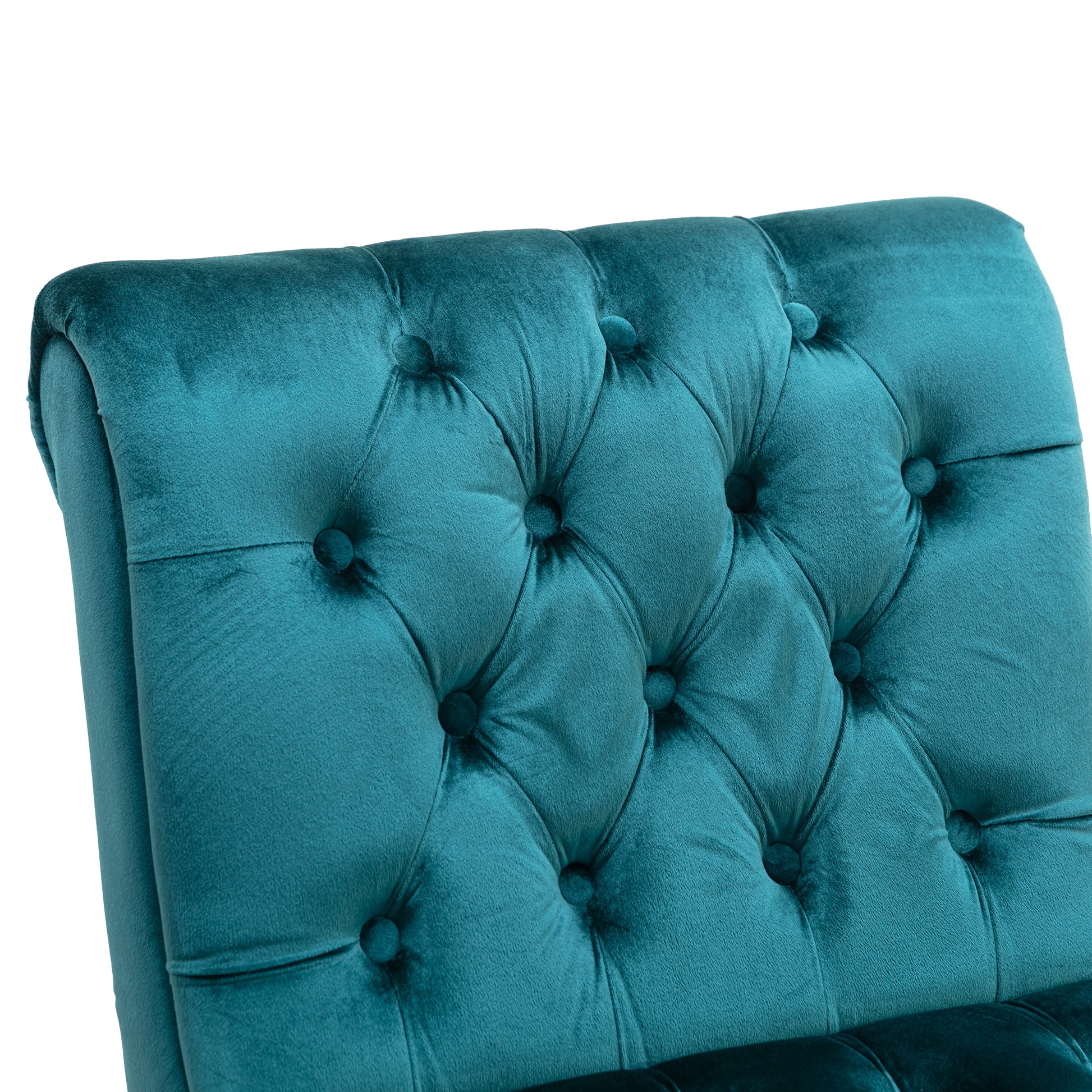 Coolmore Modern Velvet Armless Accent Living Room Chair Leisure Chair,Upholstered Fabric Button Comfortable Chair With Wooden Legs For Bedroom, Living Room, Office Teal Velvet Teal Primary Living Space Foam Velvet