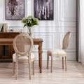 French Style Solid Wood Frame Antique Painting Linen Fabric Rattan Back Dining Chair,Set Of 2,Cream Cream Foam Solid Wood