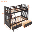Twin Over Twin Wood Bunk Bed With Two Drawers Espresso Espresso Solid Wood