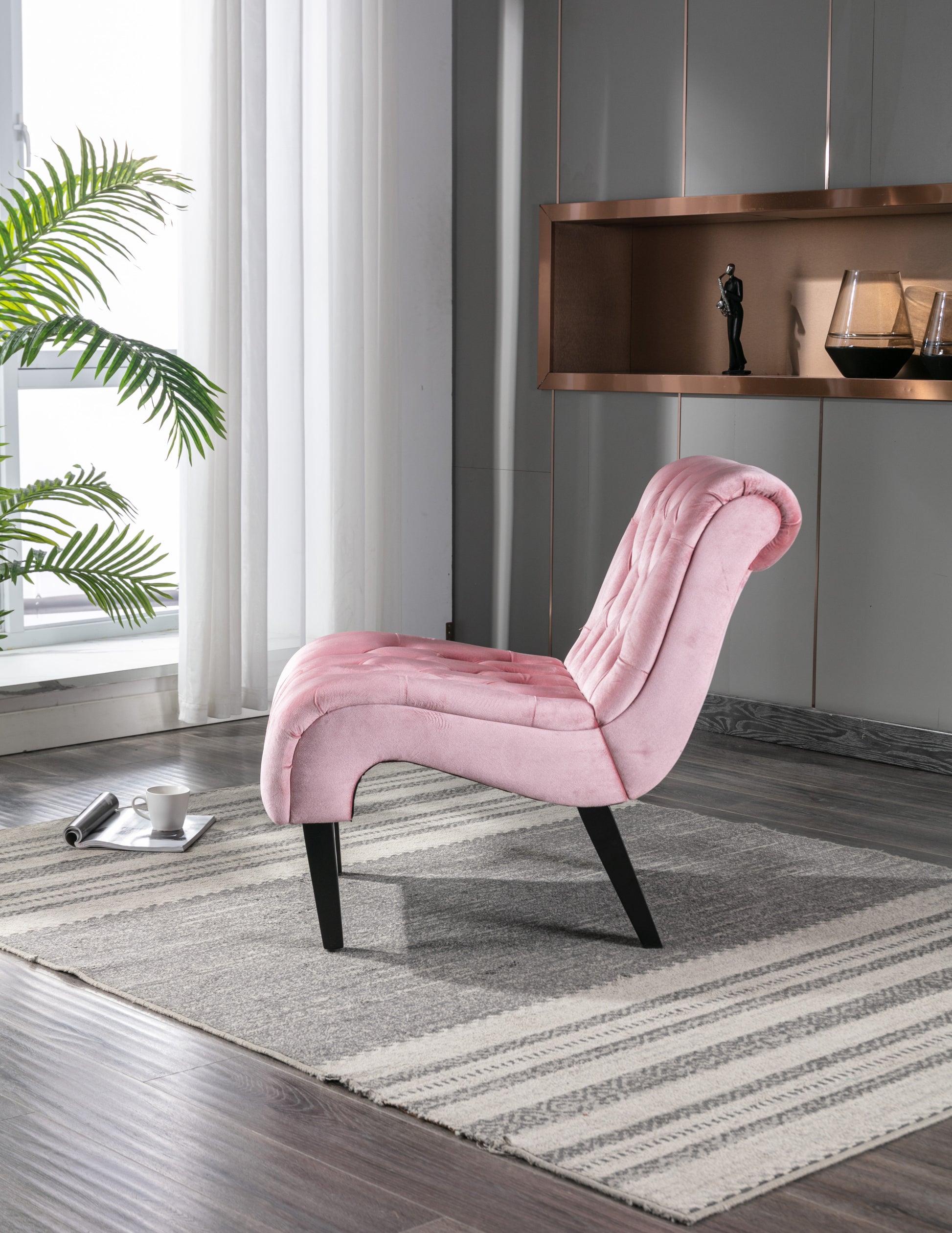 Coolmore Modern Velvet Armless Accent Living Room Chair Leisure Chair,Upholstered Fabric Button Comfortable Chair With Wooden Legs For Bedroom, Living Room, Office Pink Velvet Pink Primary Living Space Foam Velvet