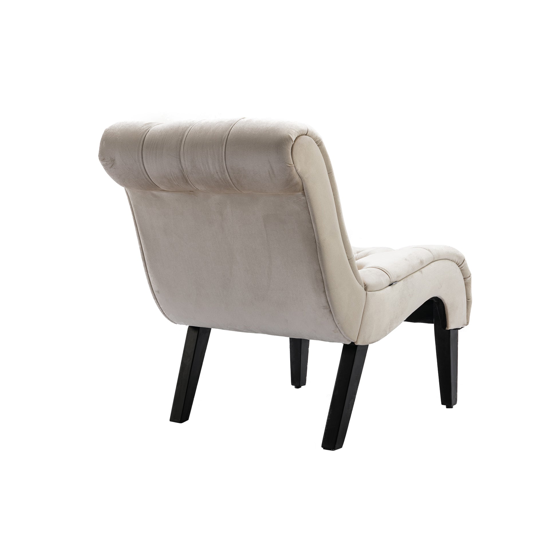 Coolmore Modern Velvet Armless Accent Living Room Chair Leisure Chair,Upholstered Fabric Button Comfortable Chair With Wooden Legs For Bedroom, Living Room, Office Beige Velvet Beige Foam Velvet