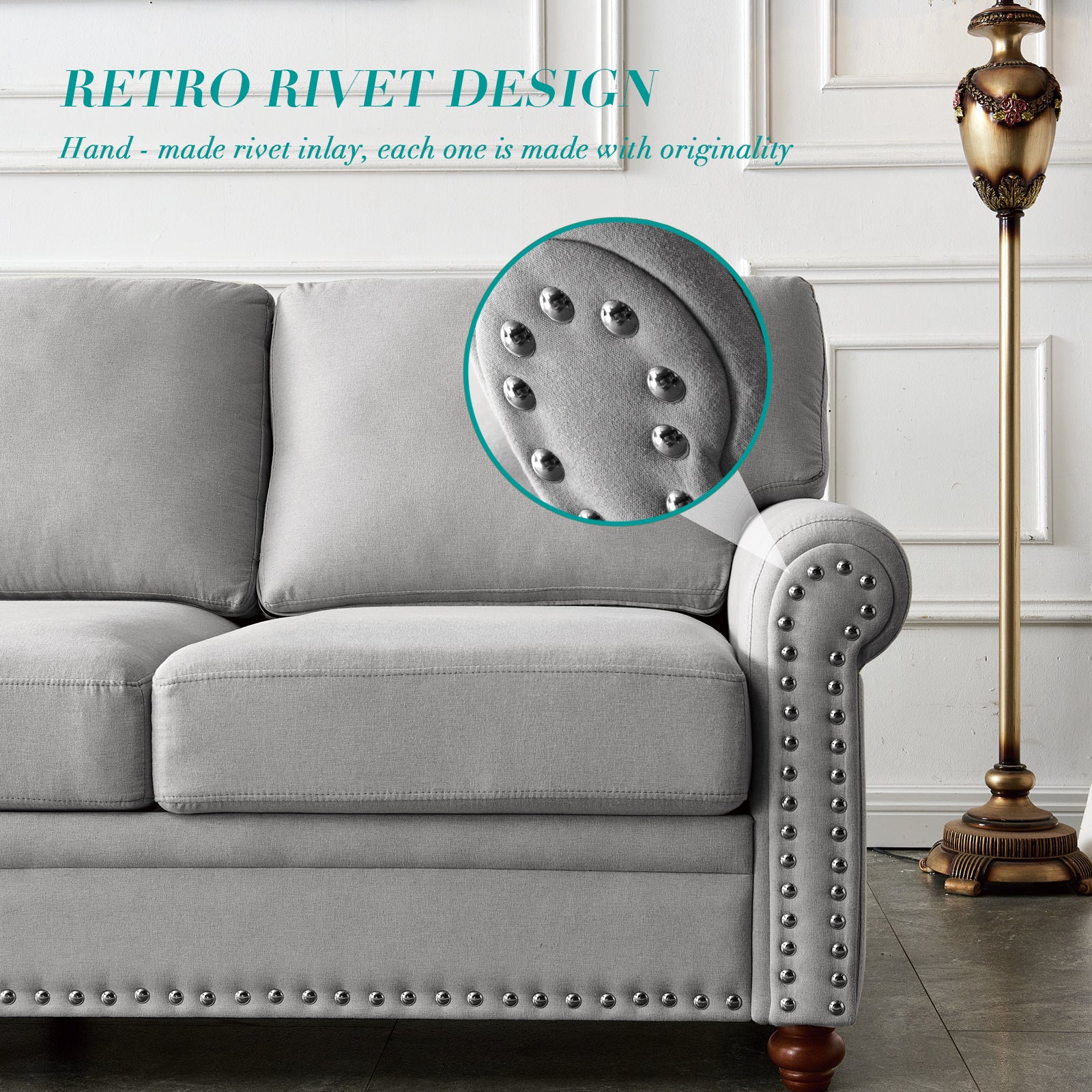 Linen Fabric Upholstery With Storage Sofa 2 3 Sectional Grey Grey Foam Fabric