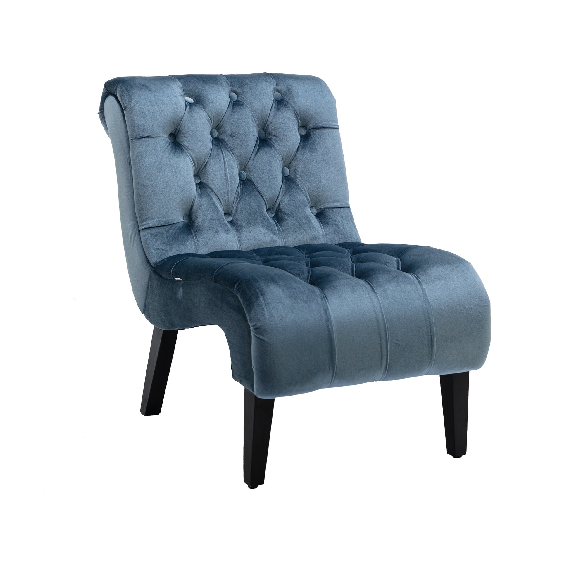 Coolmore Modern Velvet Armless Accent Living Room Chair Leisure Chair,Upholstered Fabric Button Comfortable Chair With Wooden Legs For Bedroom, Living Room, Office Light Blue Velvet Light Blue Foam Velvet