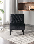 Coolmore Modern Velvet Armless Accent Living Room Chair Leisure Chair,Upholstered Fabric Button Comfortable Chair With Wooden Legs For Bedroom, Living Room, Office Black Velvet Black Foam Velvet