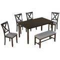 6 Piece Kitchen Dining Table Set Wooden Rectangular Dining Table, 4 Fabric Chairs And Bench Family Furniture Espresso Espresso Solid Wood