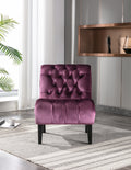 Coolmore Modern Velvet Armless Accent Living Room Chair Leisure Chair,Upholstered Fabric Button Comfortable Chair With Wooden Legs For Bedroom, Living Room, Office Purple Velvet Purple Primary Living Space Foam Velvet