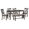 6 Piece Kitchen Dining Table Set Wooden Rectangular Dining Table, 4 Fabric Chairs And Bench Family Furniture Espresso Espresso Solid Wood