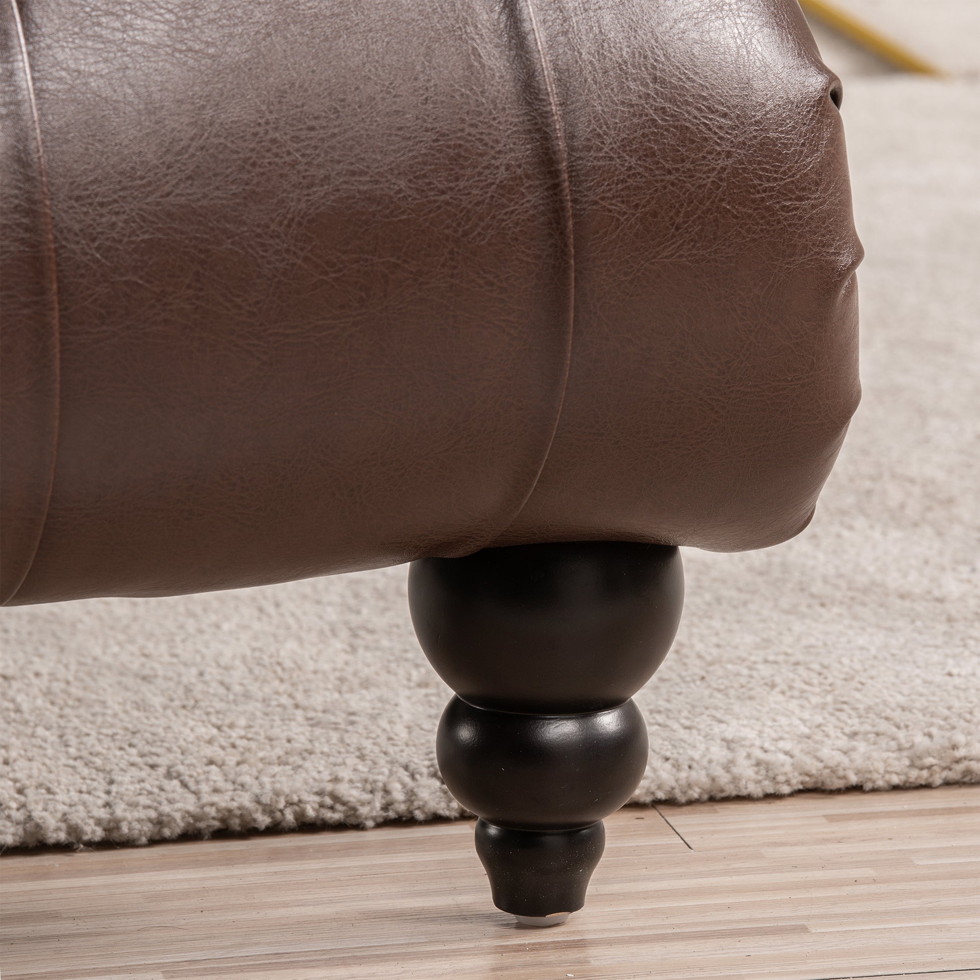 Tufted Armless Chaise Lounge Dark Brown Pu Pu