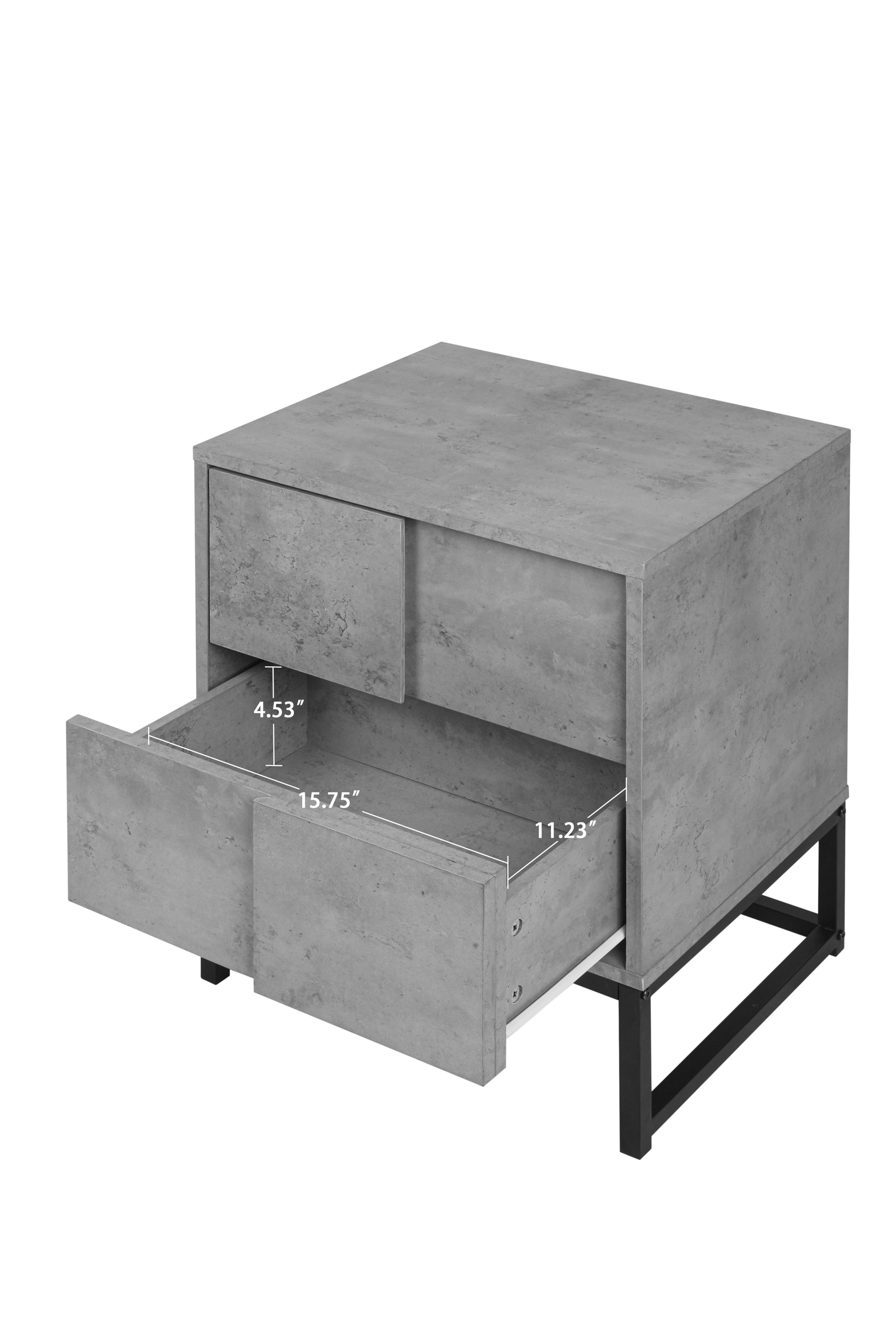 2 Drawer Nightstand,geometric elements,cement grey,for cement grey-particle board