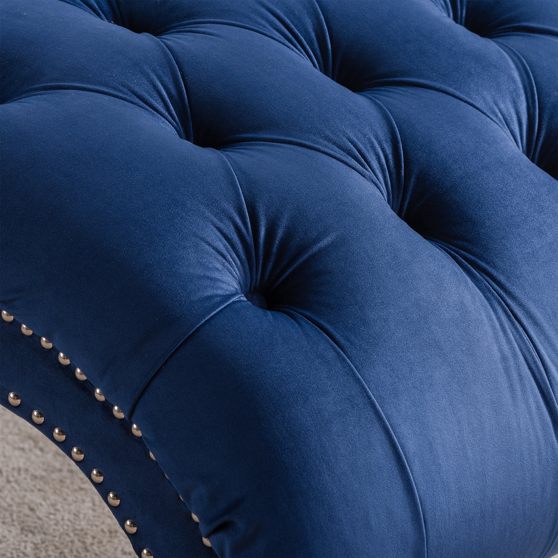 Tufted Armless Chaise Lounge Blue Polyester Fabric