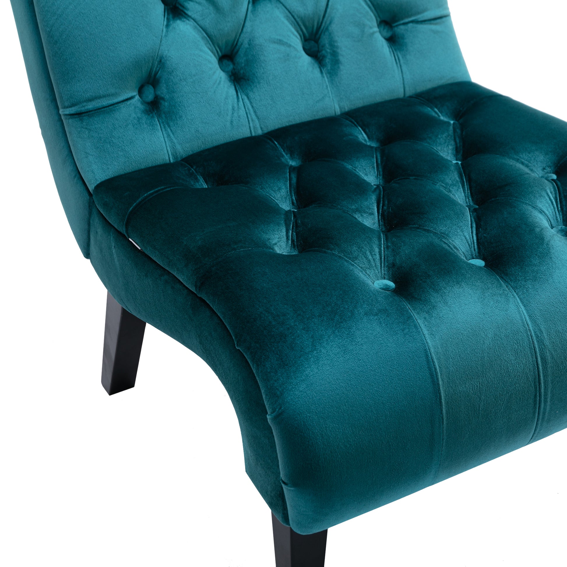 Coolmore Modern Velvet Armless Accent Living Room Chair Leisure Chair,Upholstered Fabric Button Comfortable Chair With Wooden Legs For Bedroom, Living Room, Office Teal Velvet Teal Primary Living Space Foam Velvet