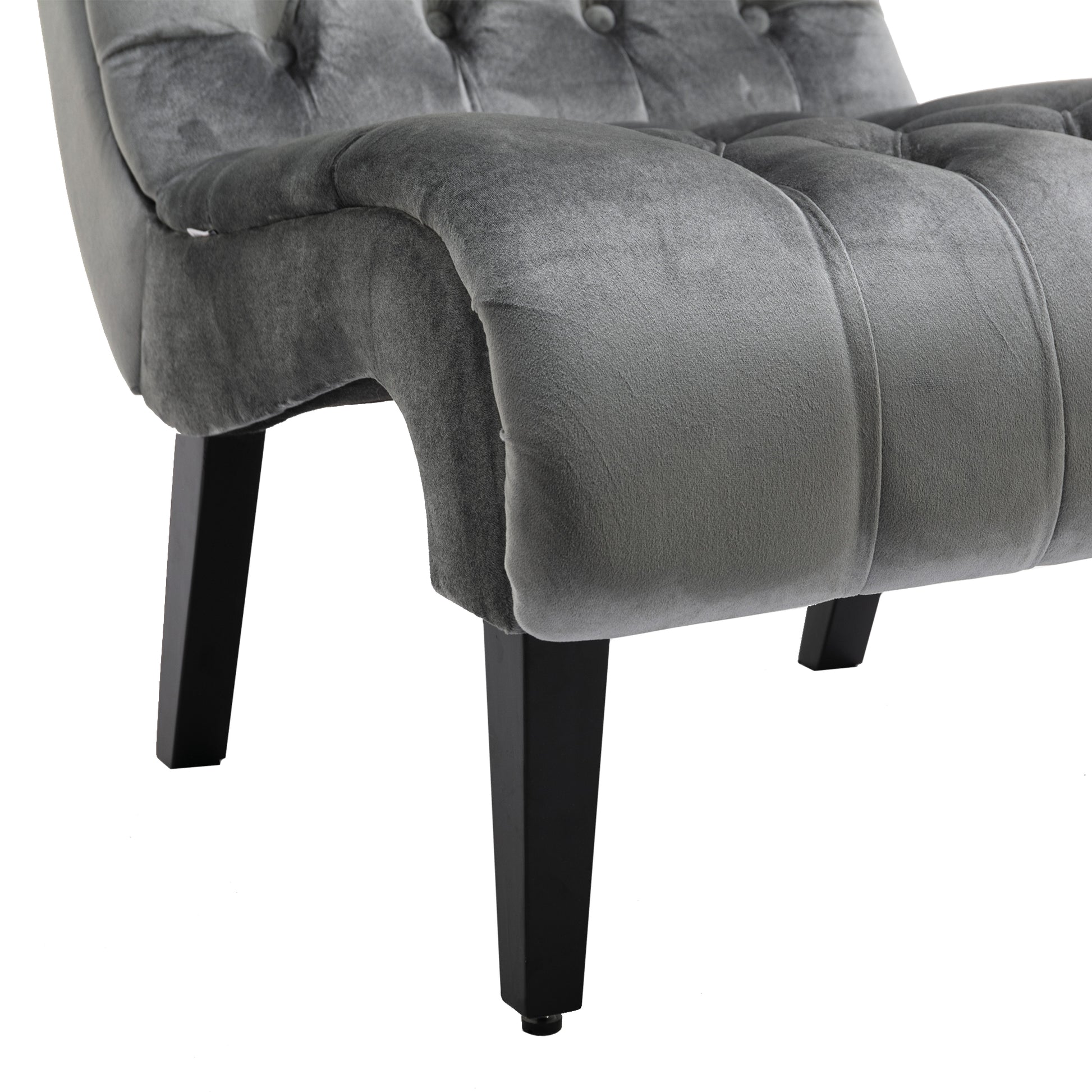 Coolmore Modern Velvet Armless Accent Living Room Chair Leisure Chair,Upholstered Fabric Button Comfortable Chair With Wooden Legs For Bedroom, Living Room, Office Silver Velvet Silver Foam Velvet
