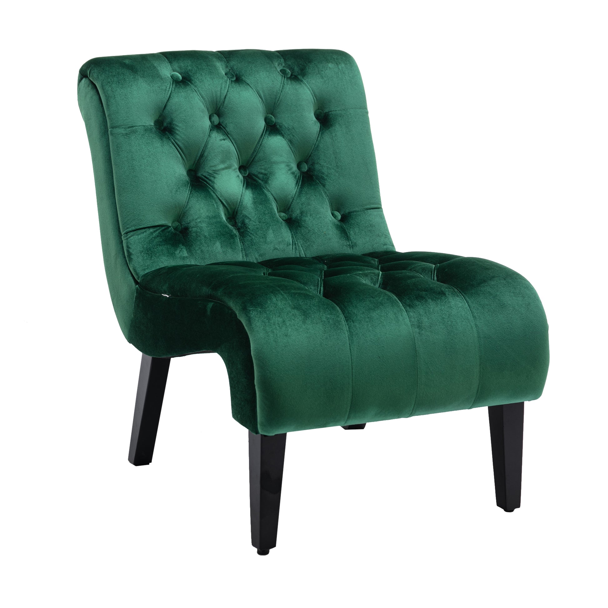 Coolmore Modern Velvet Armless Accent Living Room Chair Leisure Chair,Upholstered Fabric Button Comfortable Chair With Wooden Legs For Bedroom, Living Room, Office Green Velvet Green Primary Living Space Foam Velvet