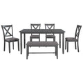 6 Piece Kitchen Dining Table Set Wooden Rectangular Dining Table, 4 Fabric Chairs And Bench Family Furniture Gray Gray Solid Wood