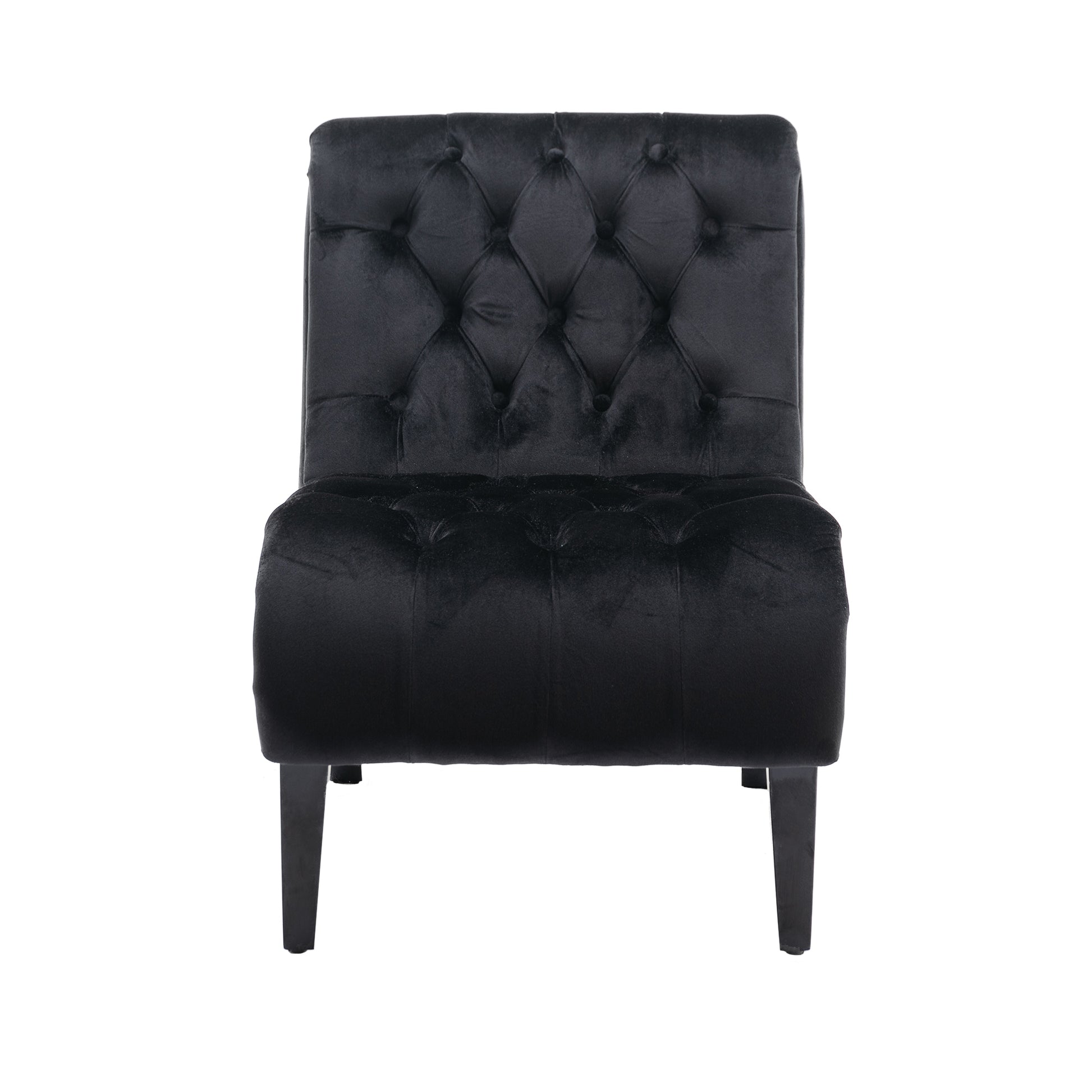 Coolmore Modern Velvet Armless Accent Living Room Chair Leisure Chair,Upholstered Fabric Button Comfortable Chair With Wooden Legs For Bedroom, Living Room, Office Black Velvet Black Foam Velvet