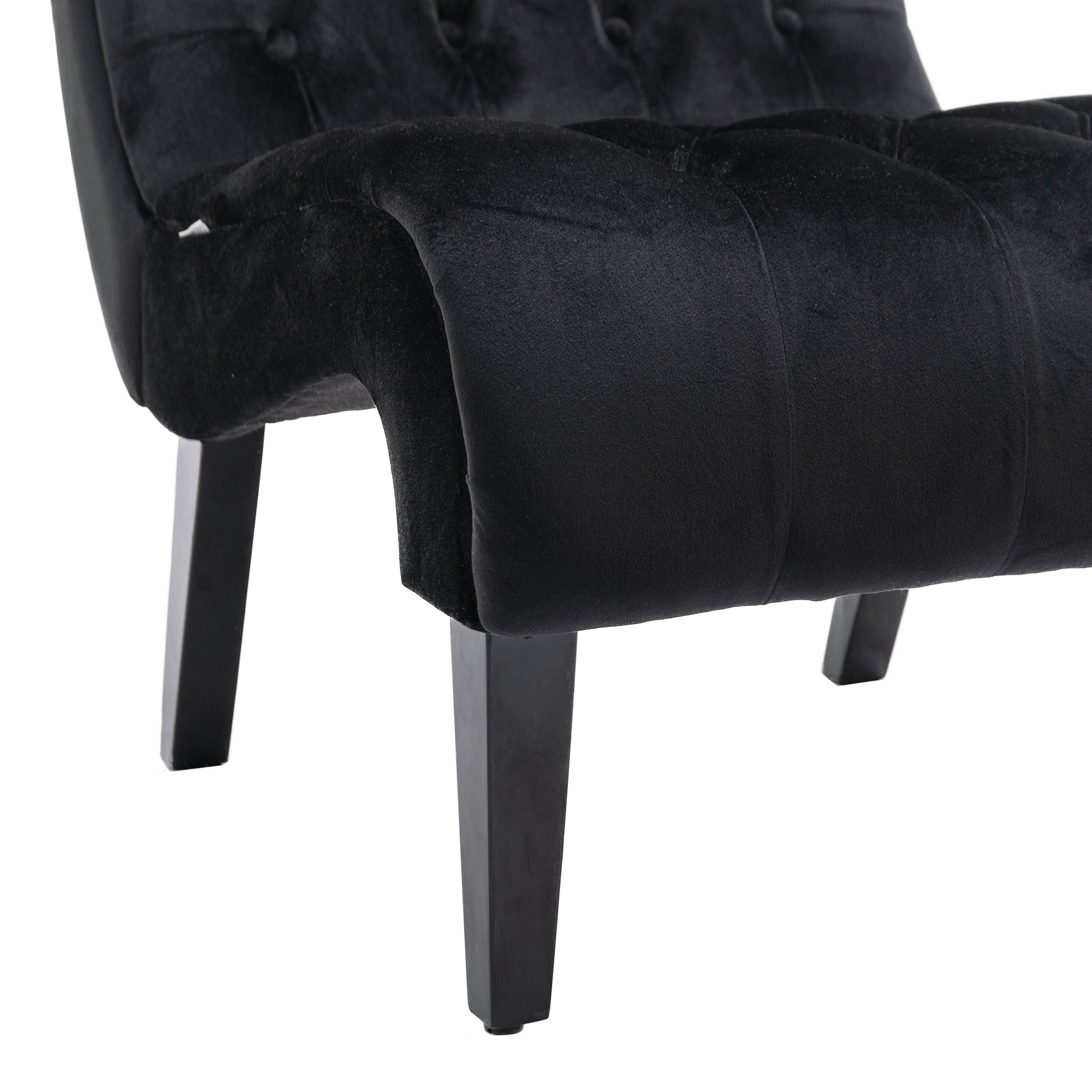 Coolmore Modern Velvet Armless Accent Living Room Chair Leisure Chair,Upholstered Fabric Button Comfortable Chair With Wooden Legs For Bedroom, Living Room, Office Black Velvet Black Foam Velvet