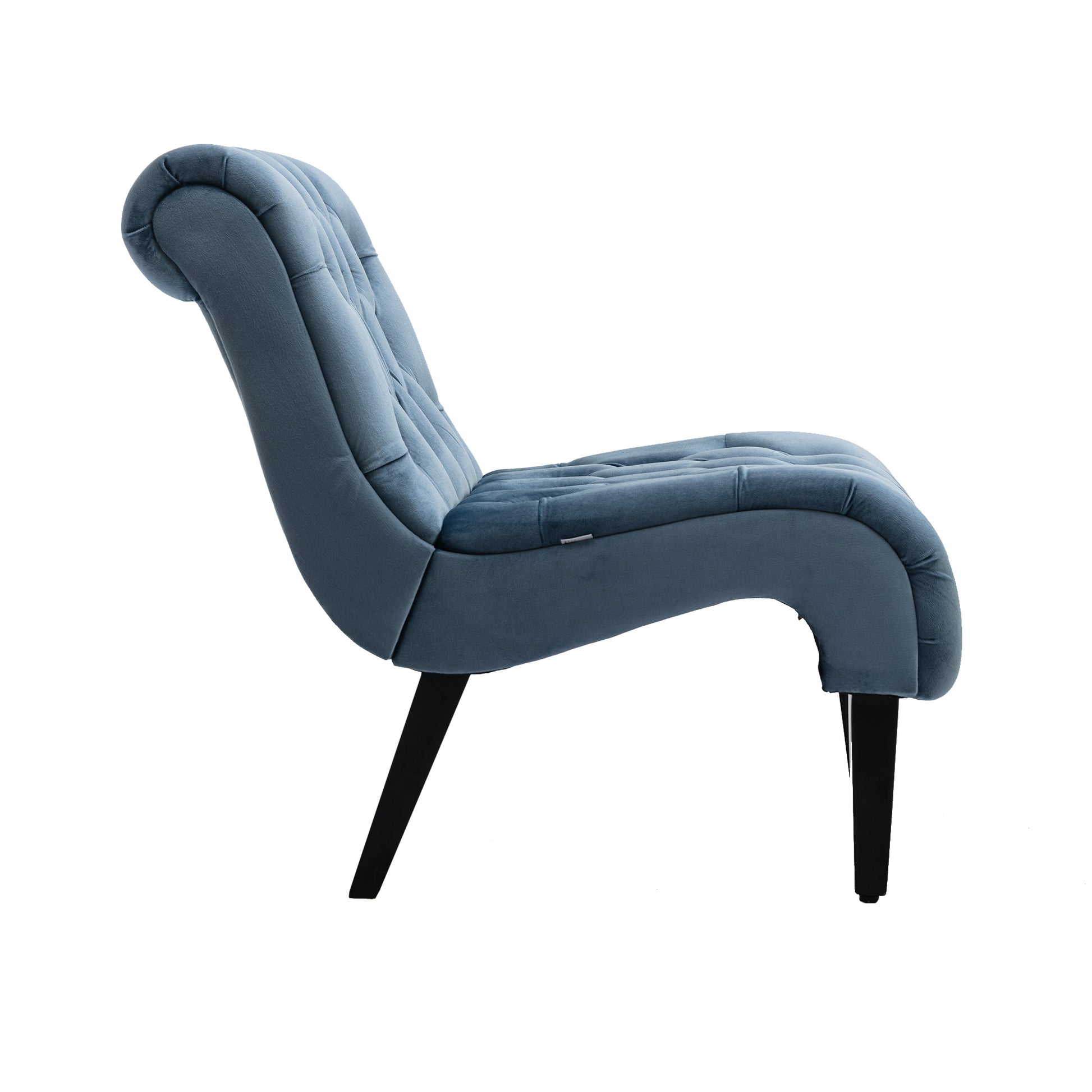 Coolmore Modern Velvet Armless Accent Living Room Chair Leisure Chair,Upholstered Fabric Button Comfortable Chair With Wooden Legs For Bedroom, Living Room, Office Light Blue Velvet Light Blue Foam Velvet