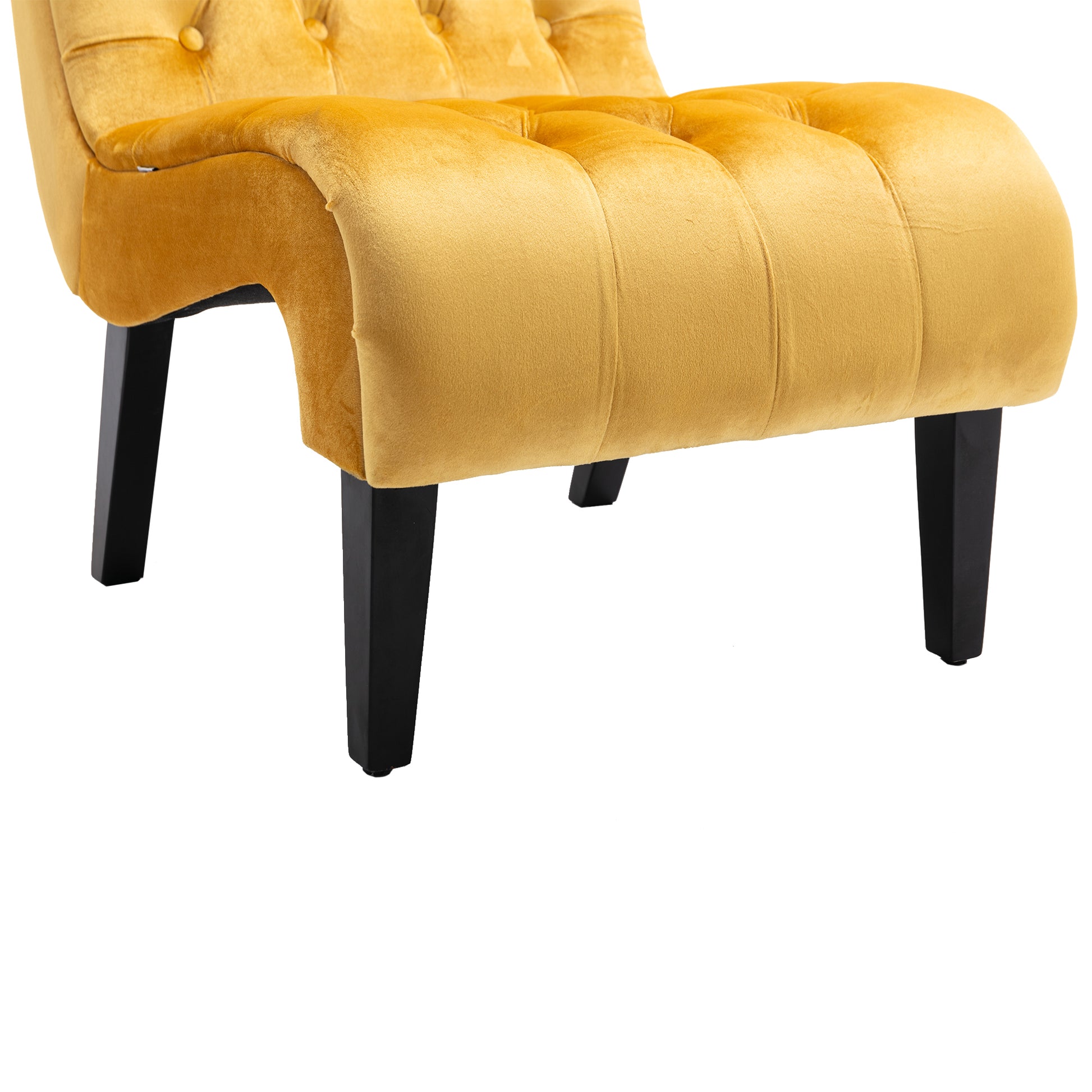 Coolmore Modern Velvet Armless Accent Living Room Chair Leisure Chair,Upholstered Fabric Button Comfortable Chair With Wooden Legs For Bedroom, Living Room, Office Mustard Velvet Mustard Primary Living Space Foam Velvet
