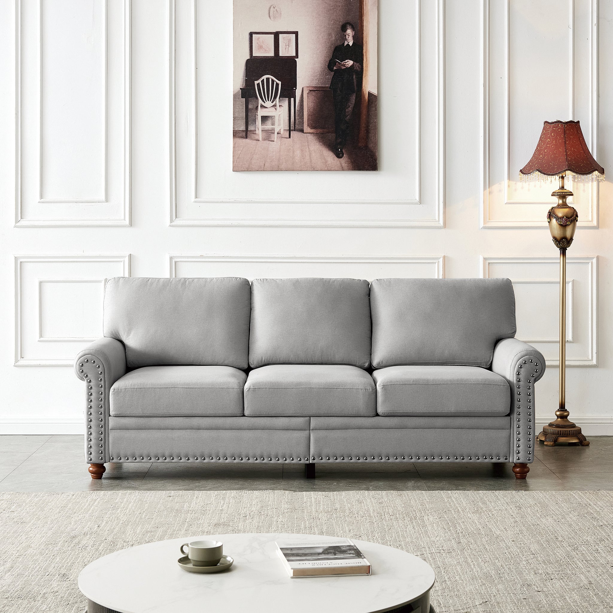 Linen Fabric Upholstery With Storage Sofa Grey Grey Foam Fabric