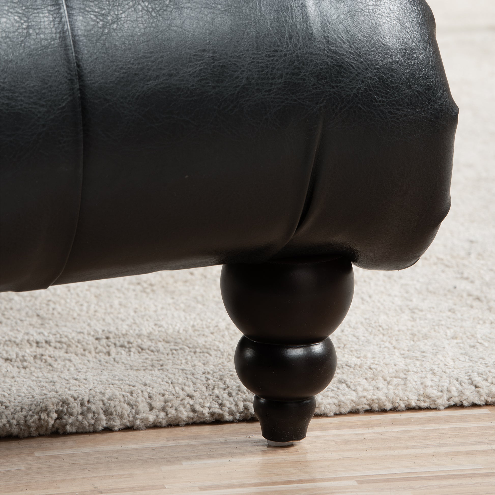 Tufted Armless Chaise Lounge Black Pu Pu Pu