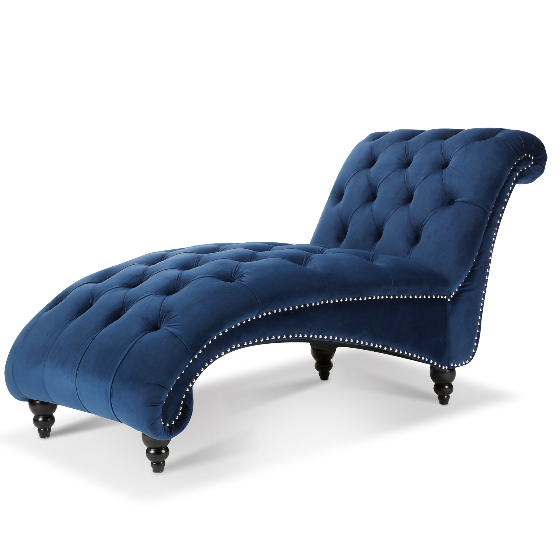Tufted Armless Chaise Lounge Blue Polyester Fabric