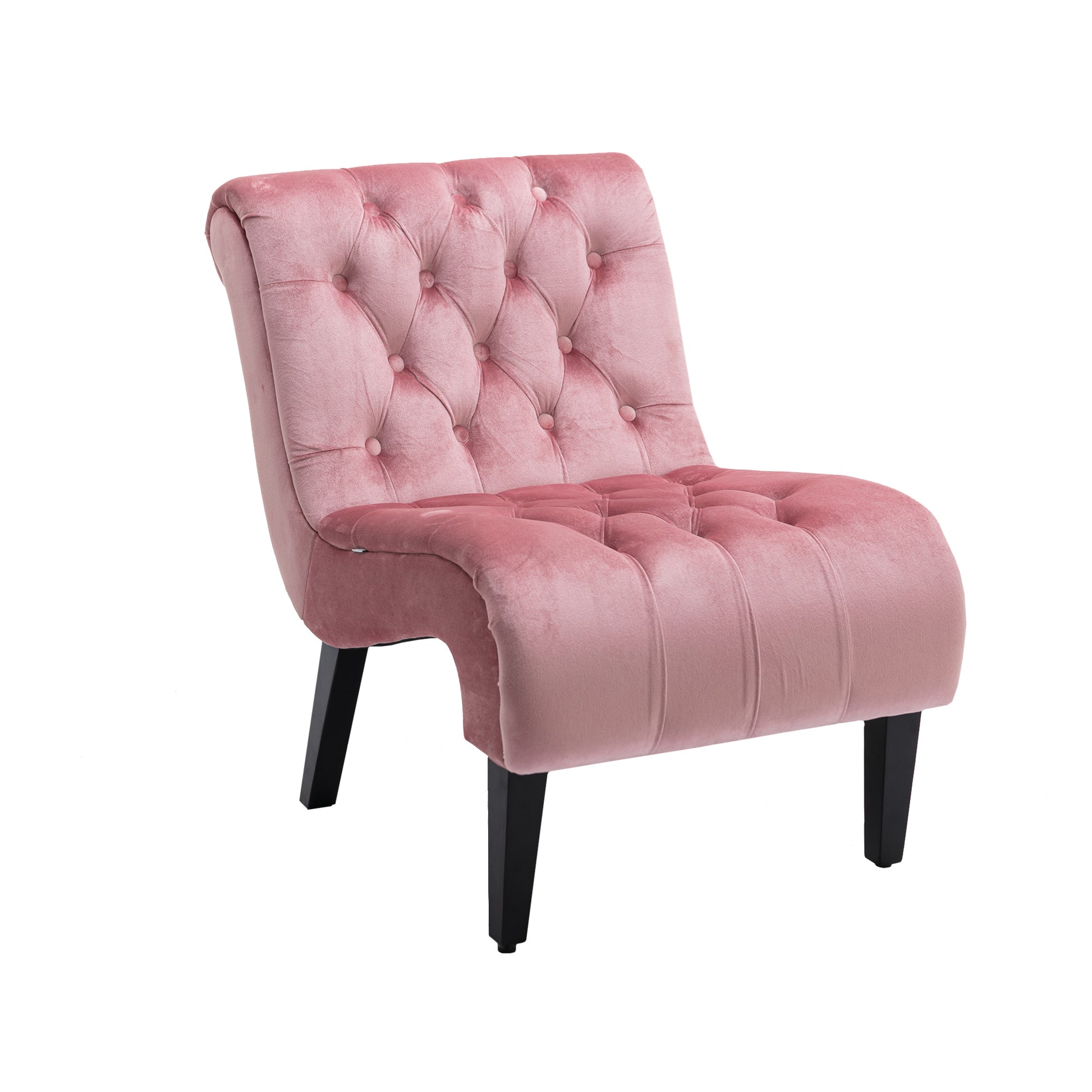 Coolmore Modern Velvet Armless Accent Living Room Chair Leisure Chair,Upholstered Fabric Button Comfortable Chair With Wooden Legs For Bedroom, Living Room, Office Pink Velvet Pink Primary Living Space Foam Velvet