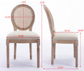 French Style Solid Wood Frame Antique Painting Linen Fabric Rattan Back Dining Chair,Set Of 2,Cream Cream Foam Solid Wood