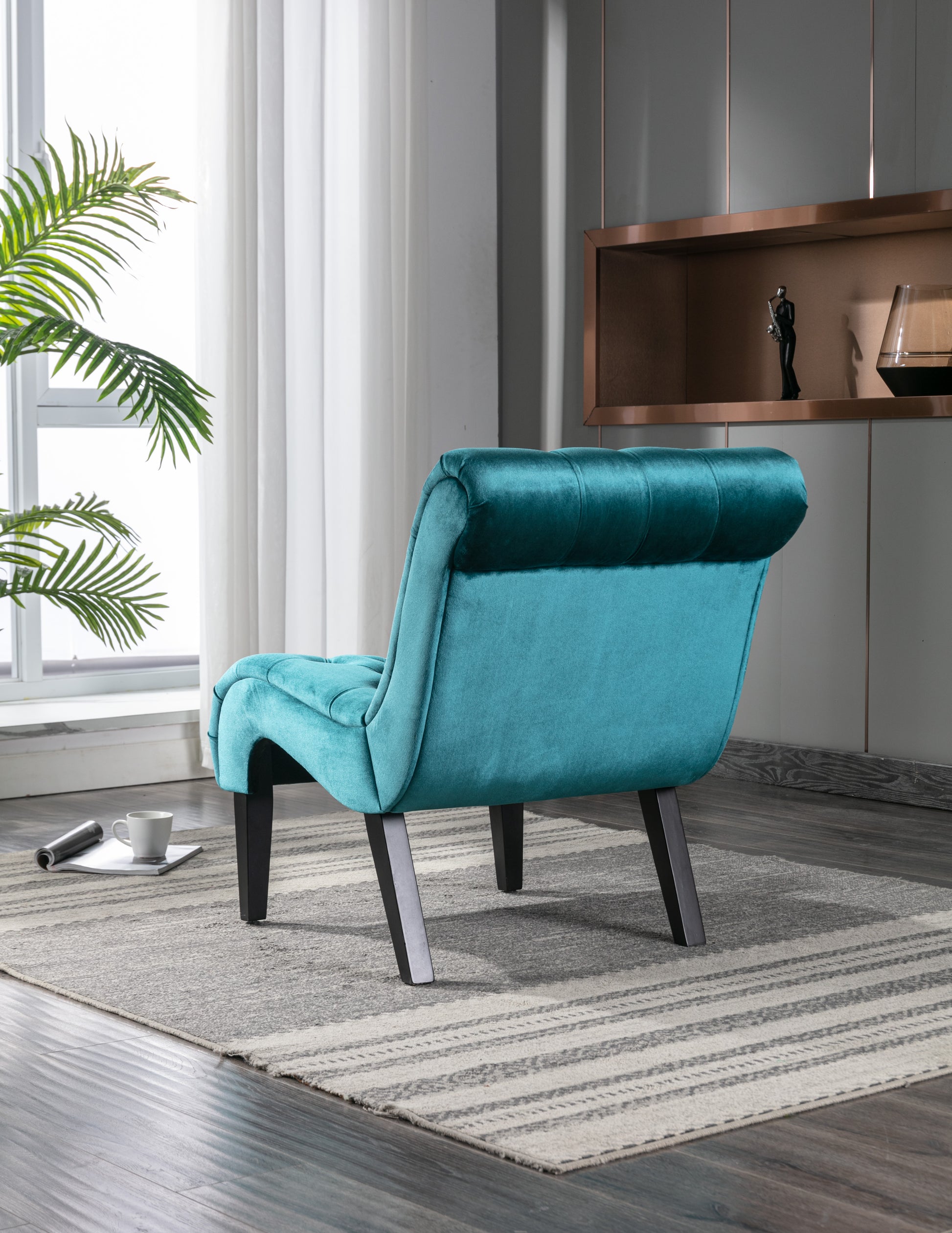 Coolmore Modern Velvet Armless Accent Living Room Chair Leisure Chair,Upholstered Fabric Button Comfortable Chair With Wooden Legs For Bedroom, Living Room, Office Teal Velvet Teal Primary Living Space Foam Velvet