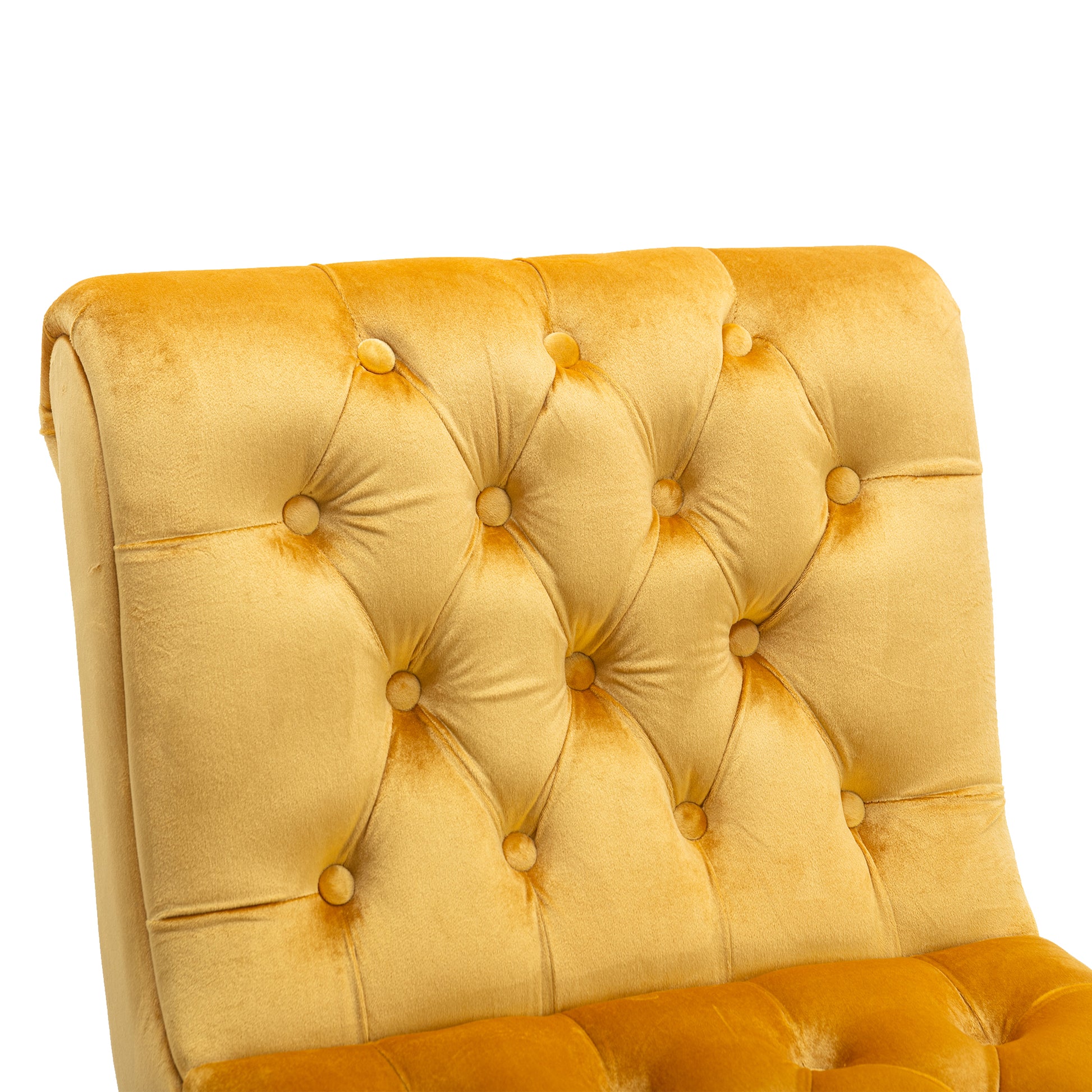 Coolmore Modern Velvet Armless Accent Living Room Chair Leisure Chair,Upholstered Fabric Button Comfortable Chair With Wooden Legs For Bedroom, Living Room, Office Mustard Velvet Mustard Primary Living Space Foam Velvet