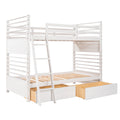 Twin Over Twin Wood Bunk Bed With Two Drawers White White Solid Wood