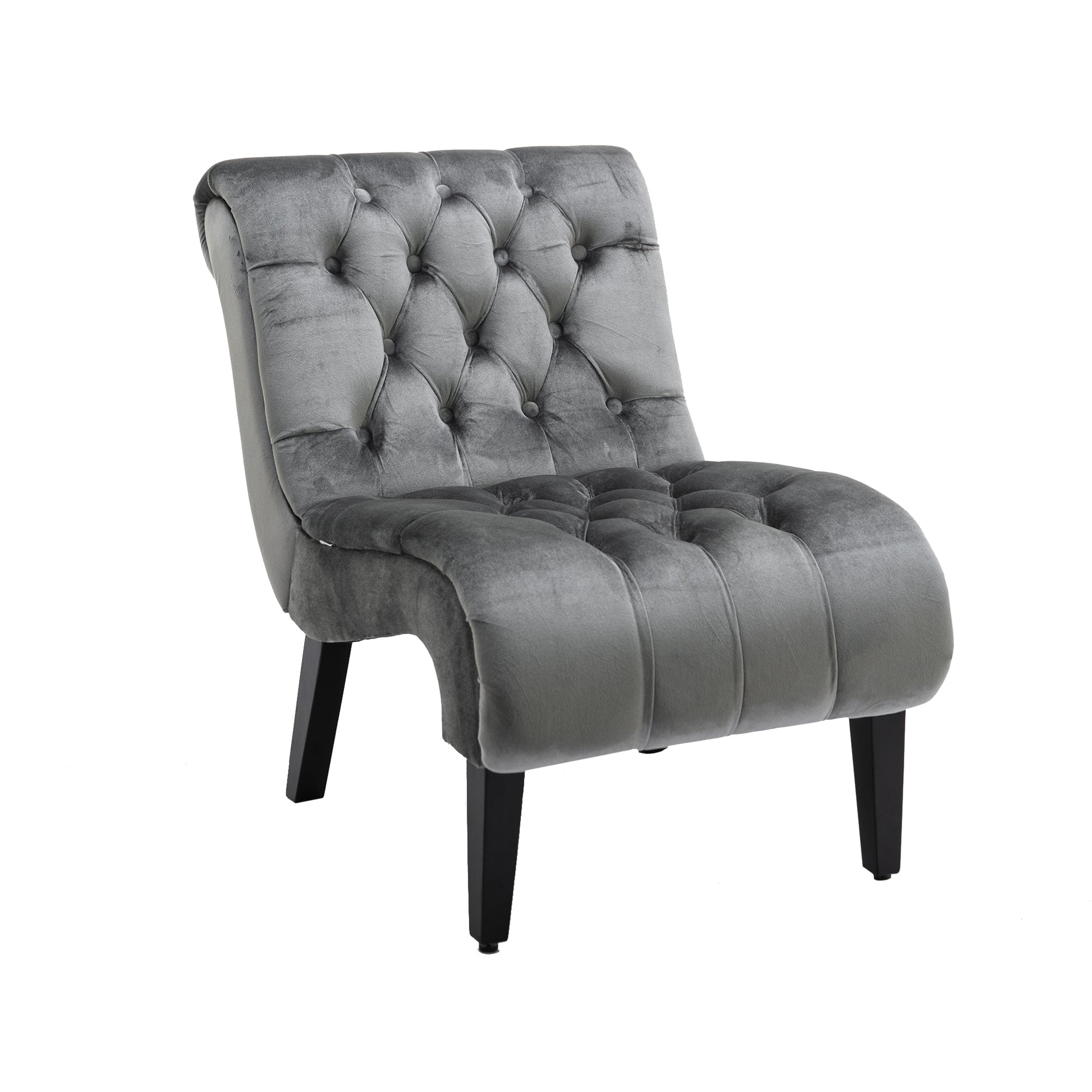 Coolmore Modern Velvet Armless Accent Living Room Chair Leisure Chair,Upholstered Fabric Button Comfortable Chair With Wooden Legs For Bedroom, Living Room, Office Silver Velvet Silver Foam Velvet