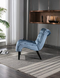 Coolmore Modern Velvet Armless Accent Living Room Chair Leisure Chair,Upholstered Fabric Button Comfortable Chair With Wooden Legs For Bedroom, Living Room, Office Light Blue Velvet Light Blue Foam Velvet