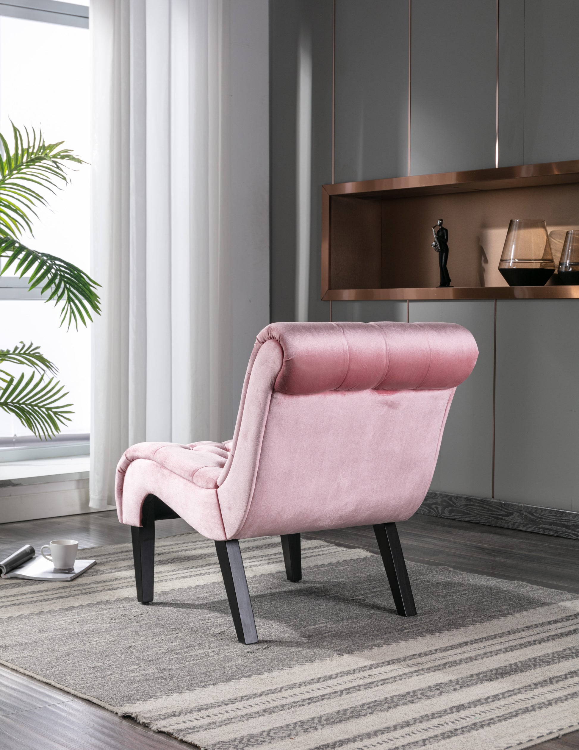 Coolmore Modern Velvet Armless Accent Living Room Chair Leisure Chair,Upholstered Fabric Button Comfortable Chair With Wooden Legs For Bedroom, Living Room, Office Pink Velvet Pink Primary Living Space Foam Velvet